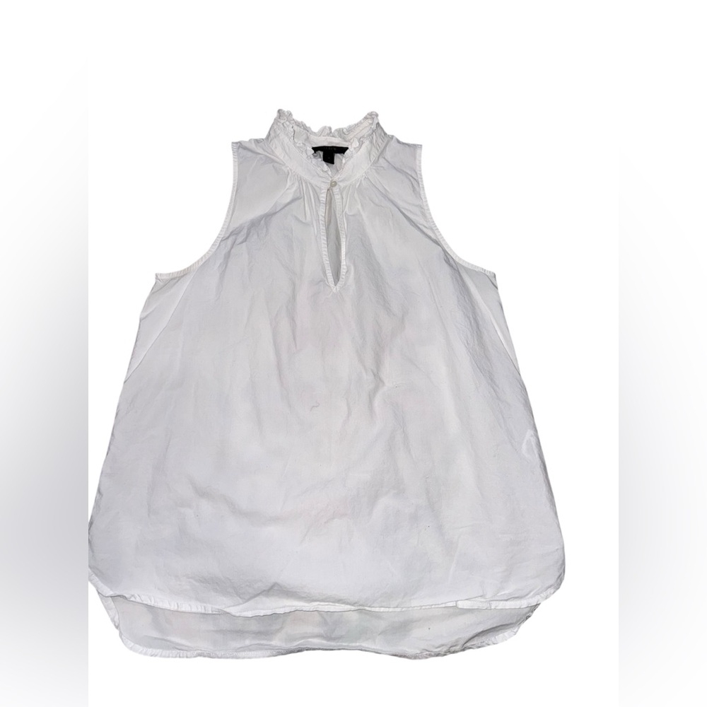 J.Crew 100% Cotton White Ruffleneck Key-Hole Sleeveless Top Size 2